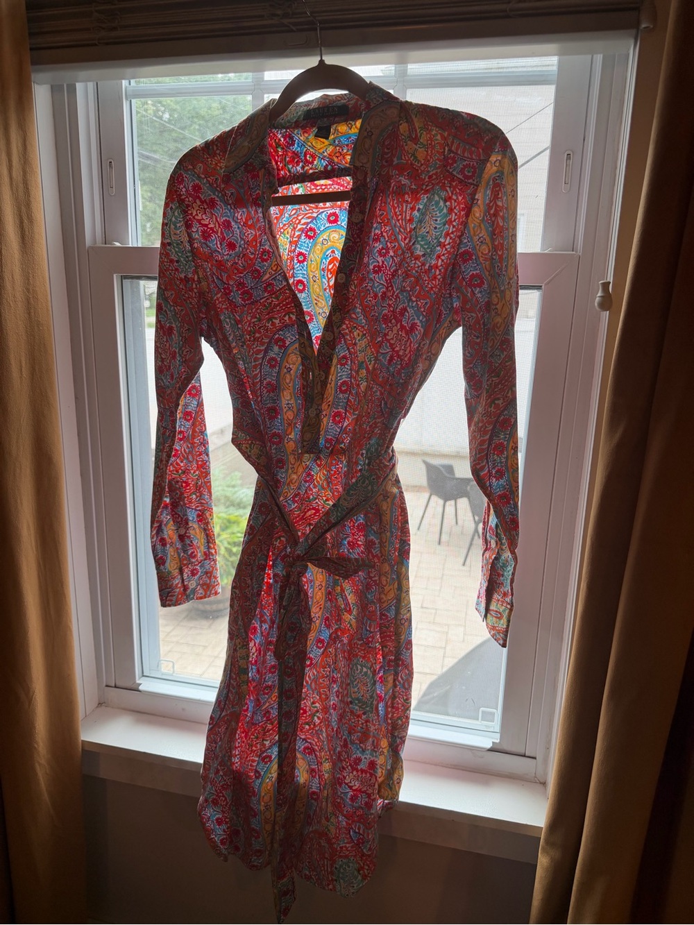 Ralph Lauren Multicolor Paisley Belted Long Sleeve Dress
